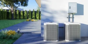 Air conditioning unit by a wall Fire and Ice Heating and Cooling in Greensboro NC
