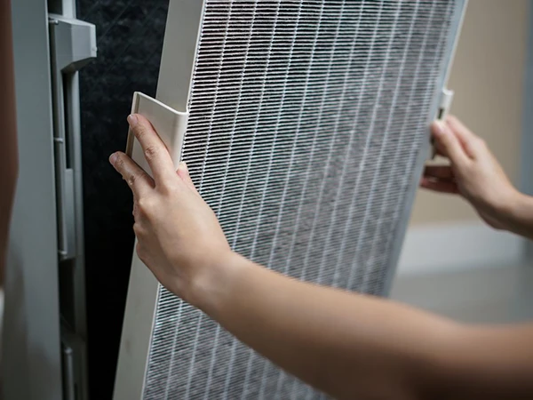 Regular HVAC maintenance by replacing air filter for indoor air quality services